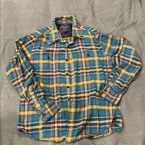 American Eagle Outfitters Men's Flannel Plaid Button Down Shirt - Blue, Yellow